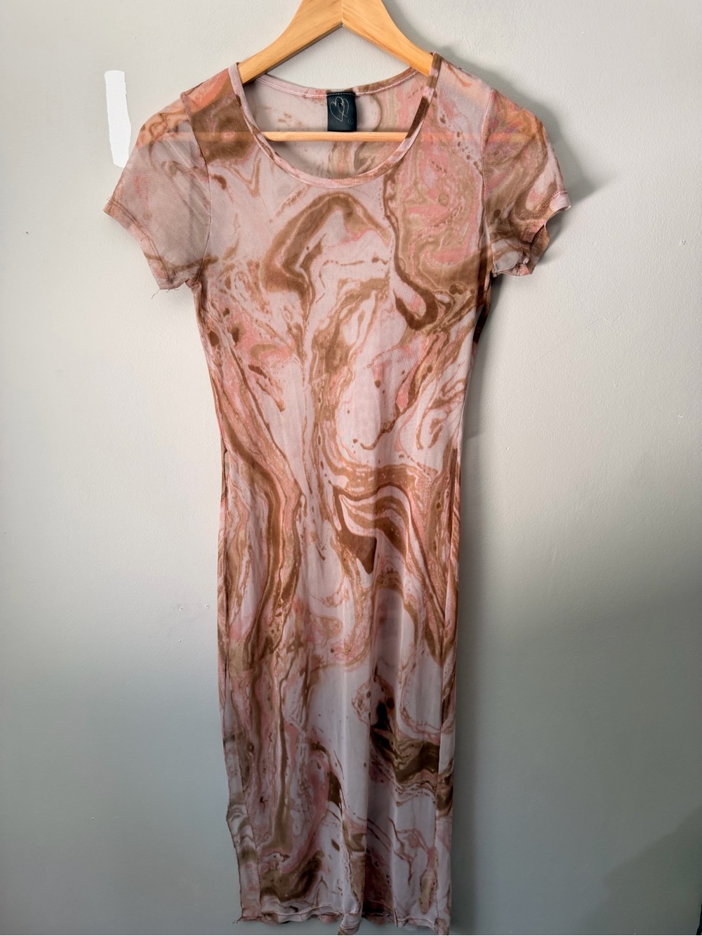 Marble-Print Pink & Brown Short-Sleeve Top